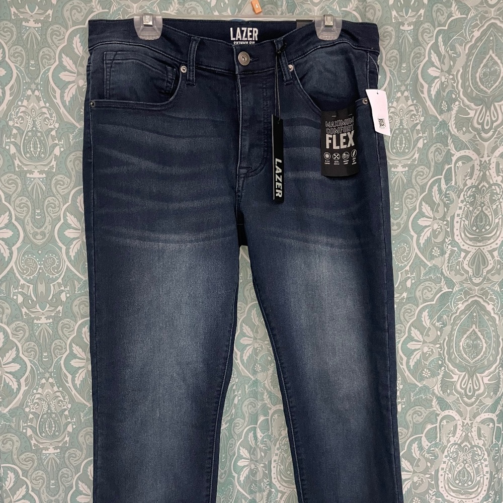 Lazer Men's 5 Pocket Skinny Dark Wash Denim Jean 34 x 32